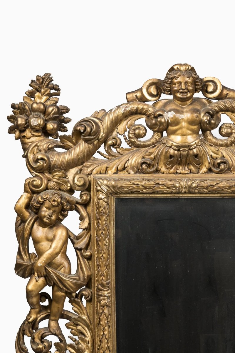 Large 18th-century Italian Mirror With Cherubs, Cornucopias, And Gilding-photo-2