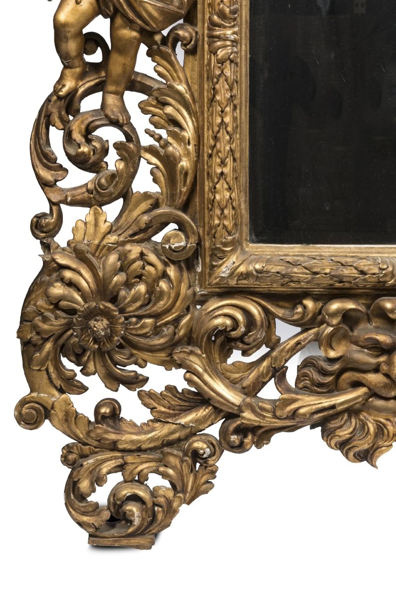 Large 18th-century Italian Mirror With Cherubs, Cornucopias, And Gilding-photo-4