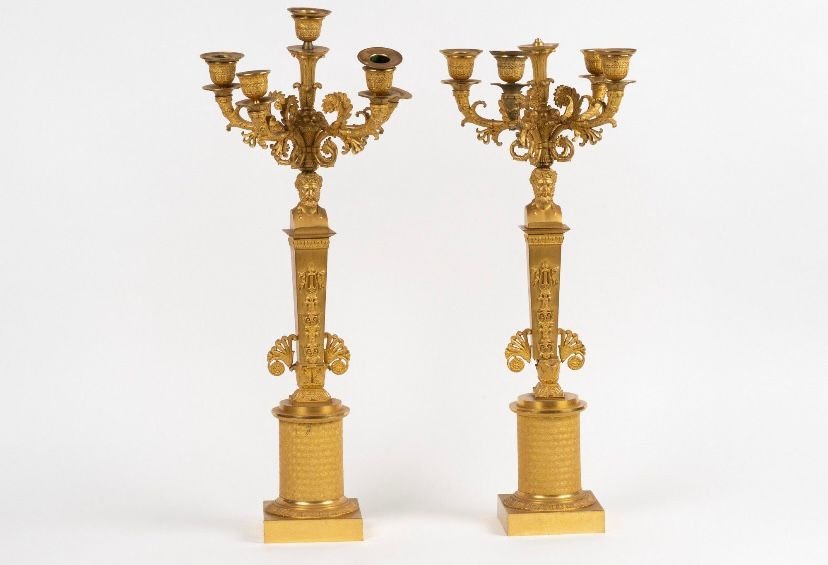 Pair Of Chiseled And Gilded Bronze Candlesticks – Empire Style