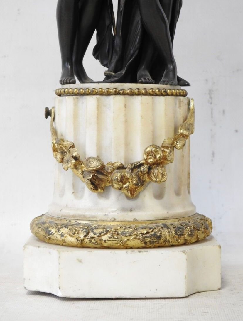 Paire de lampes de style Louis XVI en bronze doré et marbre blanc – XIXe siècle-photo-2