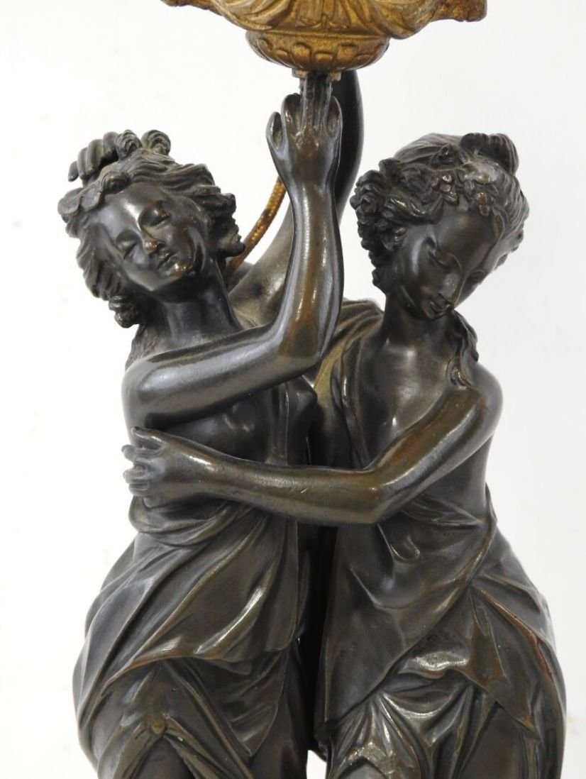 Paire de lampes de style Louis XVI en bronze doré et marbre blanc – XIXe siècle-photo-4