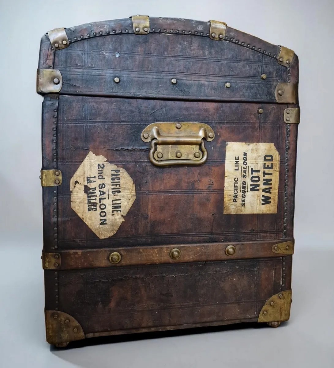 Wooden And Leather Travel Trunk With Pacific Line Labels, Circa 1900-photo-2