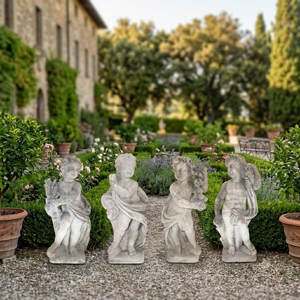 A Group Of Four Limestone Putti Depicting The Four Seasons, Late 19th Century-photo-2