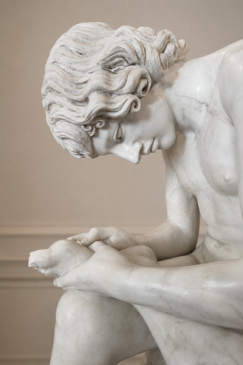 Grande sculpture en marbre statuaire « Le Tireur d’épine »-photo-2