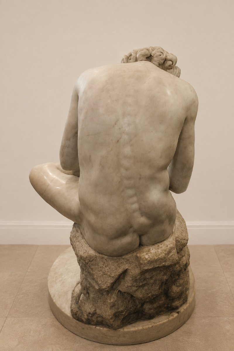 Grande sculpture en marbre statuaire « Le Tireur d’épine »-photo-3