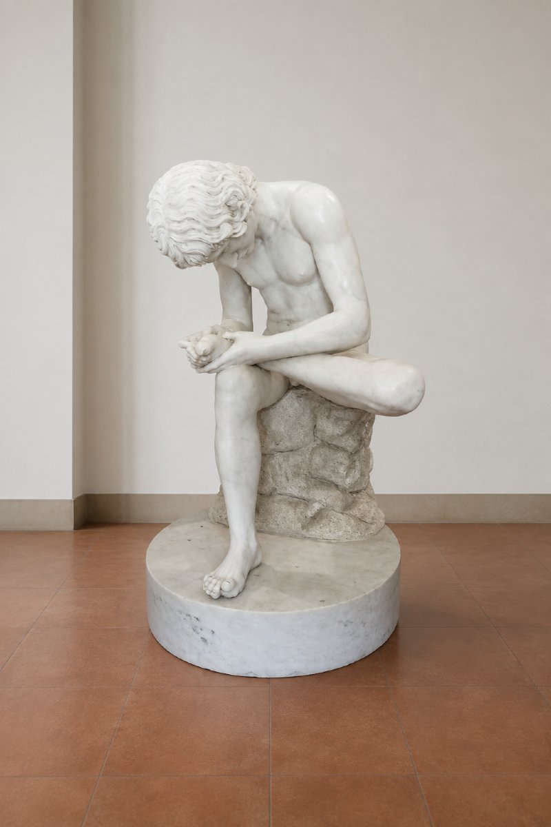 Grande sculpture en marbre statuaire « Le Tireur d’épine »