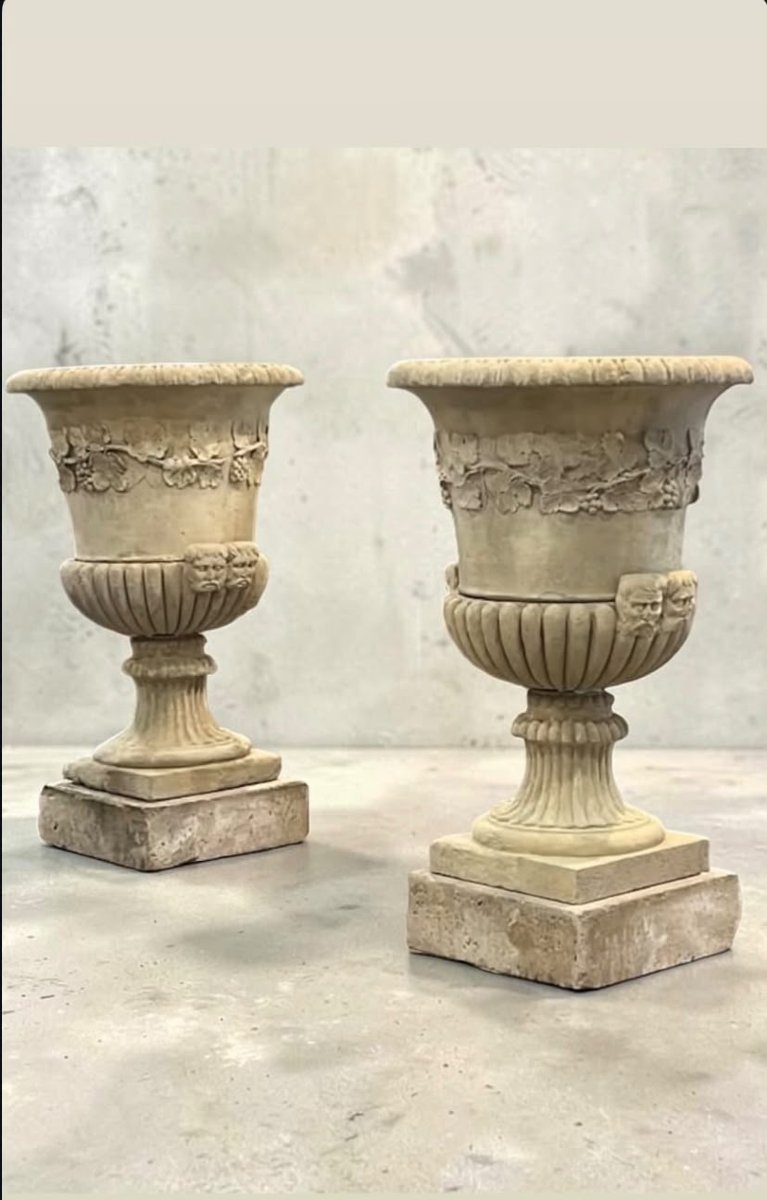 Pair Of Large, Monumental Vases Carved From Marble – H 150 Cm