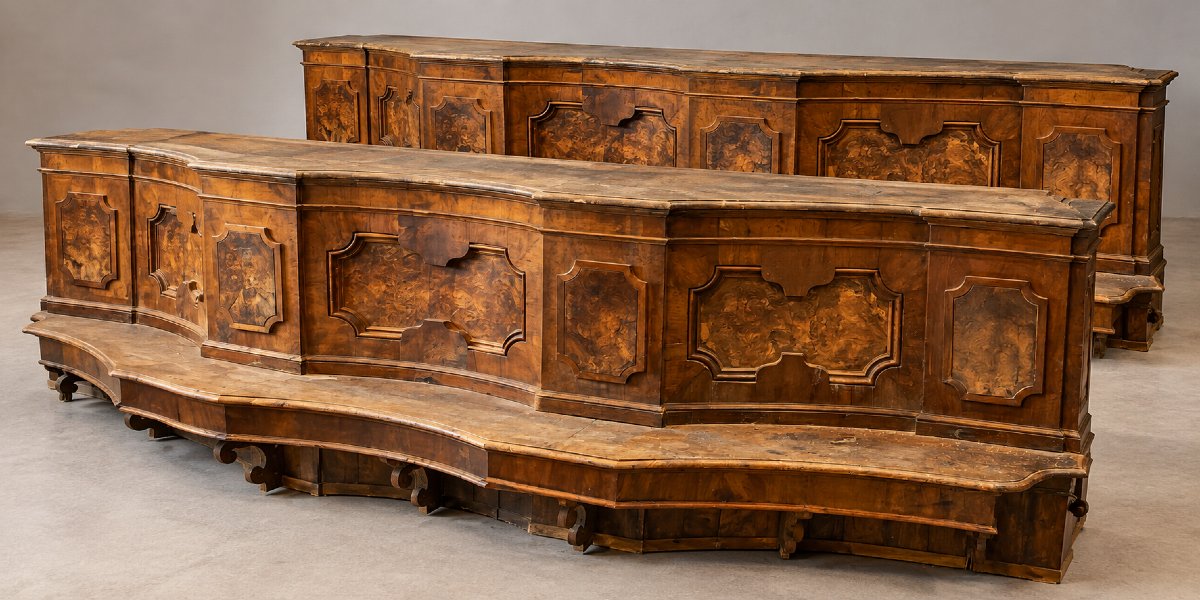 An Important Pair Of 17th-century Benches Made Of Solid Walnut – 360 Cm