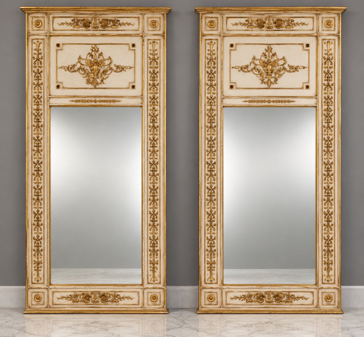 Pair Of Large Louis XVI-style Mirrors, Naples, 18th Century