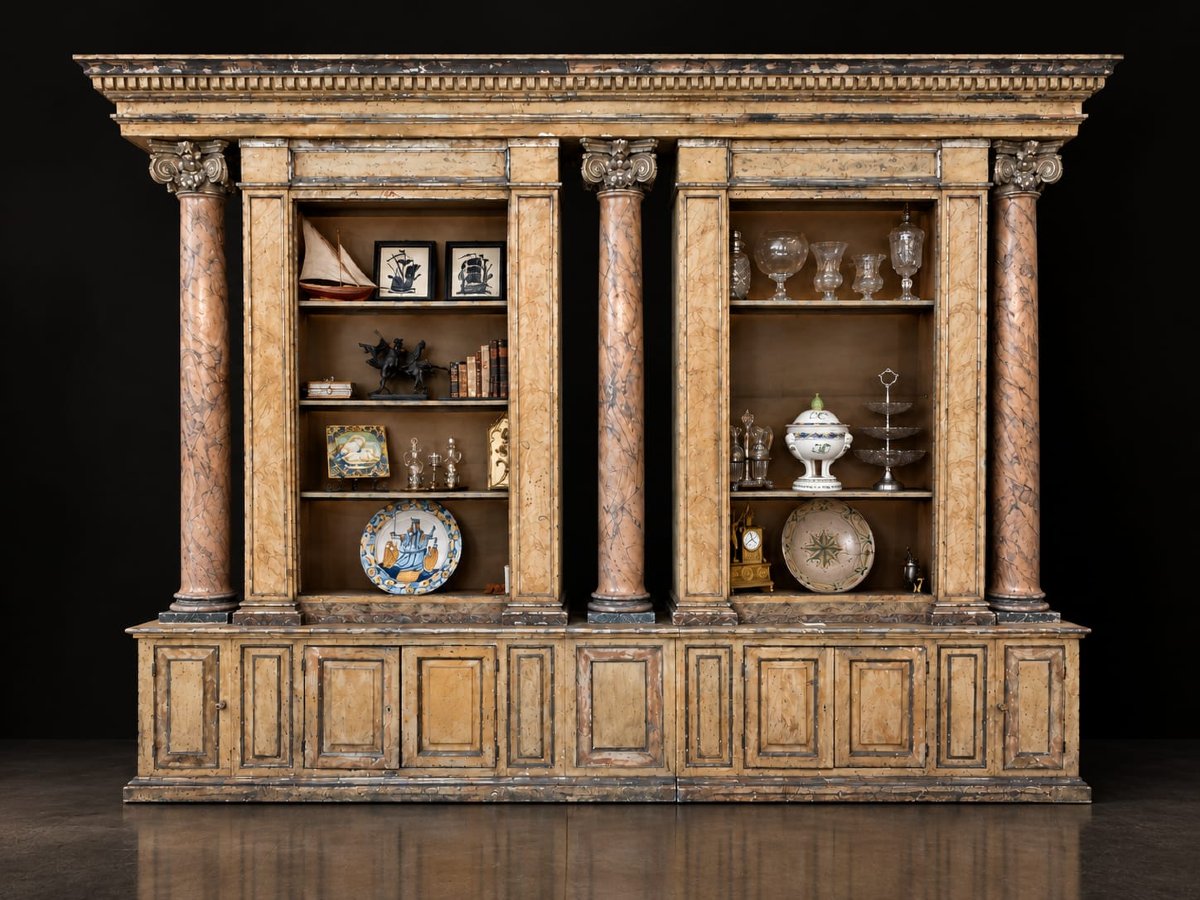Large 18th-century Bookcase In Faux-marble Lacquer