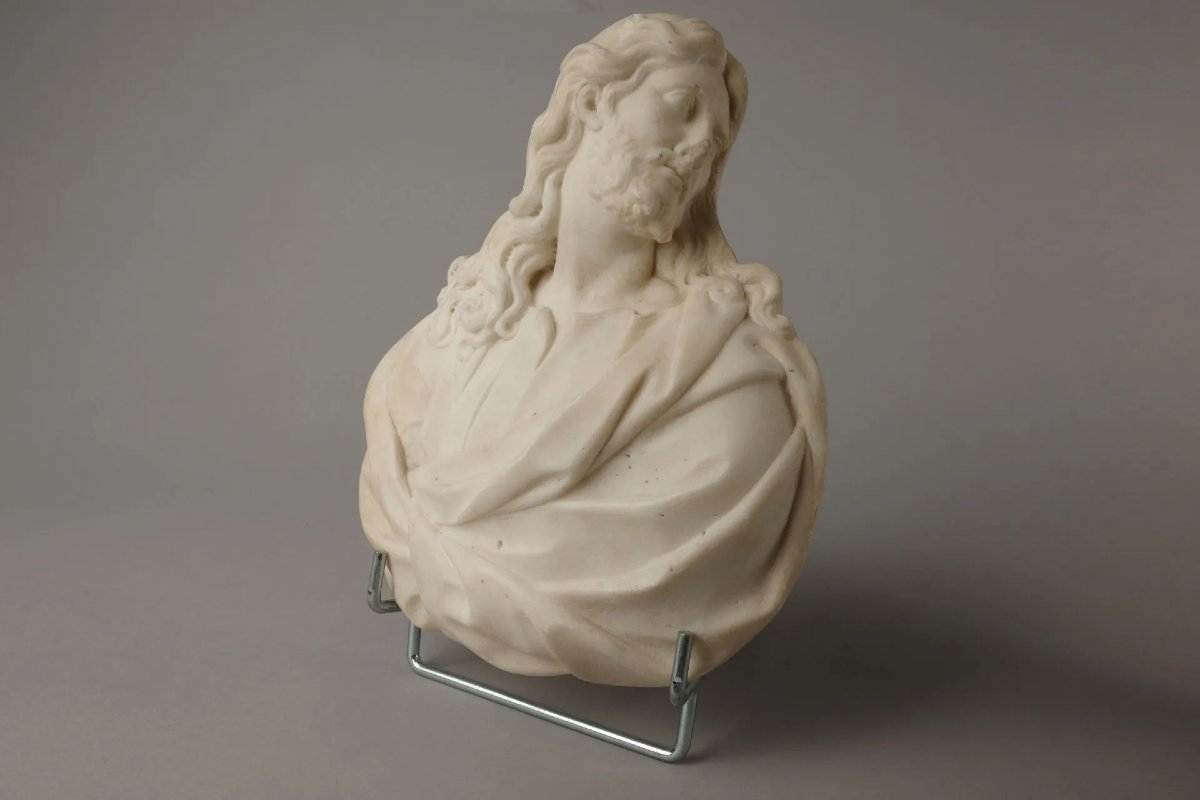 Salvator Mundi et Vierge, paire de bustes en marbre – école provençale ou génoise, vers 1700-photo-3