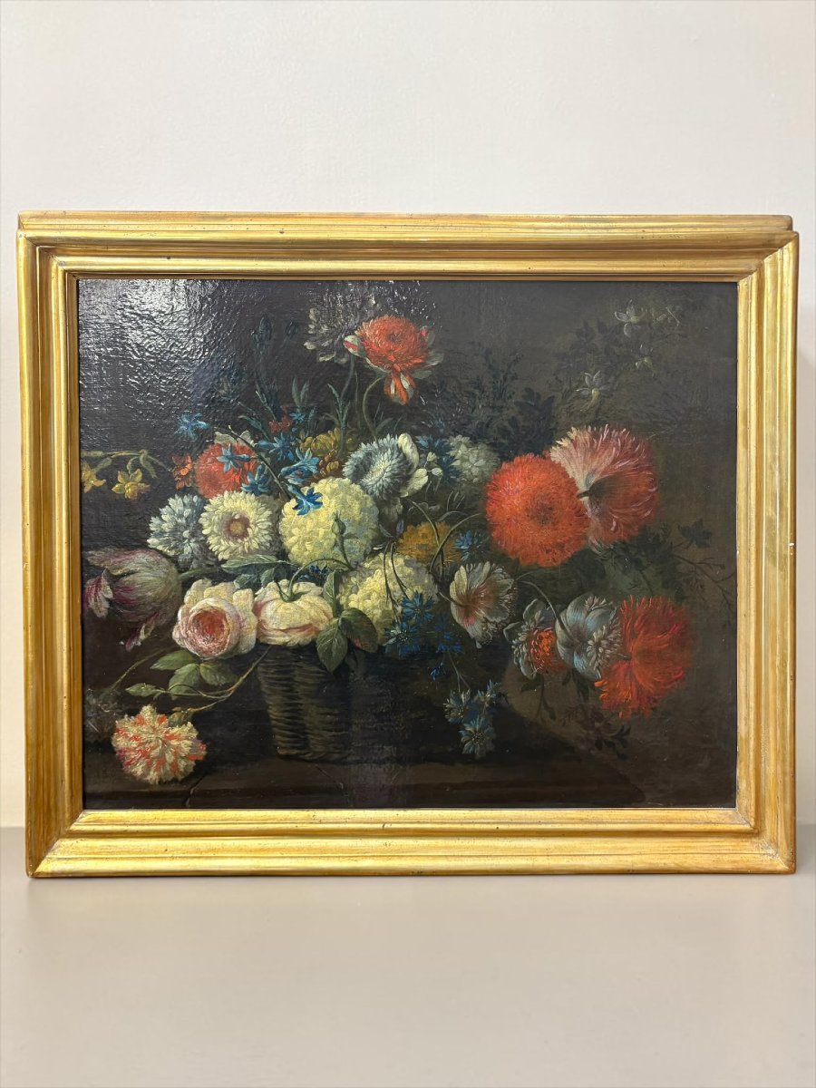 Nature morte florale au panier de fleurs