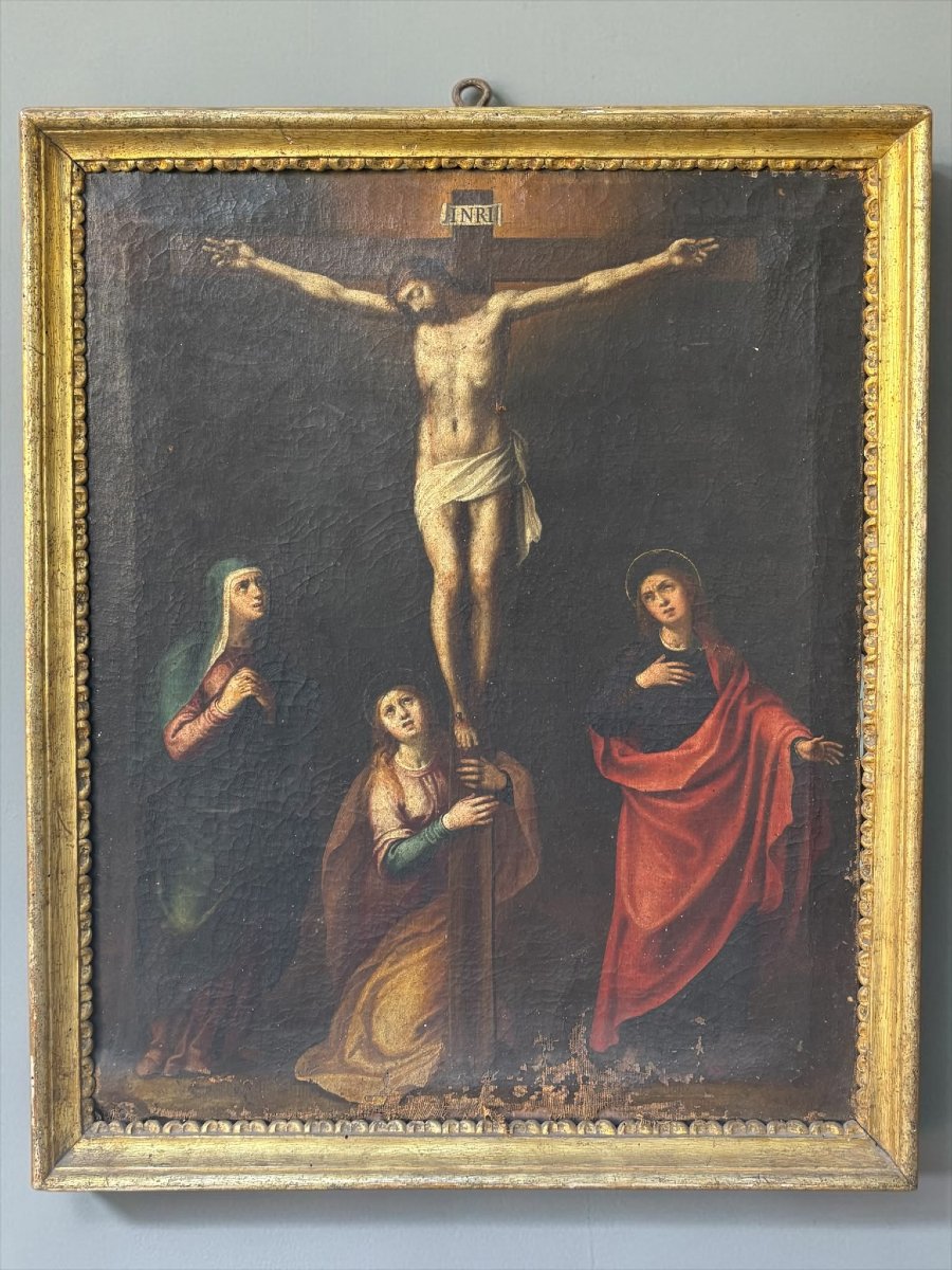 Tableau ancien du XVIIIe siècle – Crucifixion du Christ 