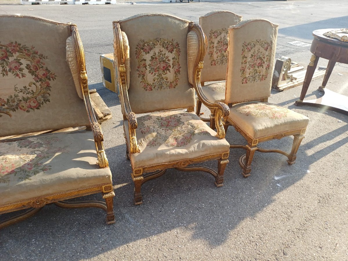 Elegant Napoleon III-era Living Room Set, Consisting Of A Sofa, Armchairs, And Chairs-photo-2