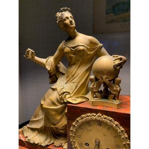 Pendulum In Red Marble And Gilded Bronze Bronze With Allegory Of Astronomy