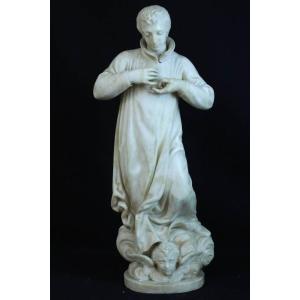 "st Louis De Gonzague" Alabaster Sculpture, XIX Sec. Height: 67 Cm