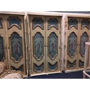 Lot Of 3 Double Doors. In Silver And Lacquer, With Neoclassical Decorations And Characters