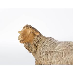 "sheep" Animal Of The Neapolitan Nativity Scene, Hemp, Terracotta And Wood. 18