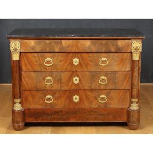 Empire Period Chest In Mahogany And Gilded Bronze, XIX Century