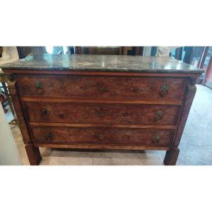 Chest From Egypt, Mahogany And Mahogany Veneer,caryatid Decoration,gray Marble, Empire 