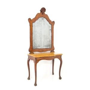 Console En Bois Plaqué Et Sculpté Avec Plateau En Marbre Jaune De Sienne