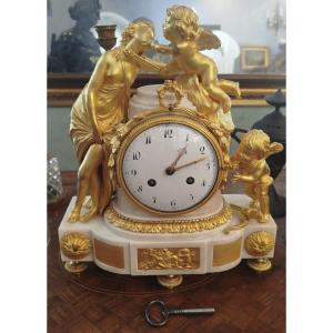 Clock In White Marble And Gilt Bronze