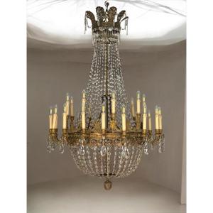 Important lustre Empire d’époque en bronze doré et cristal