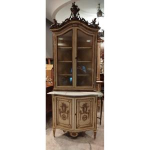 Paire d’encoignures laquées avec plateau en marbre – Style Louis XV