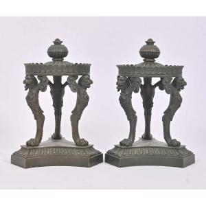 Pair Of Bronze Incense Burners, 19th Century