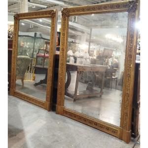 Paire de miroirs français XIXe siècle avec miroir au mercure – grandes dimensions