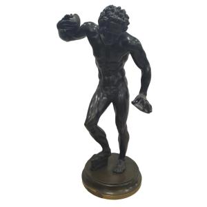 Faun With Cymbals – Bronze Sculpture With Brown Patina