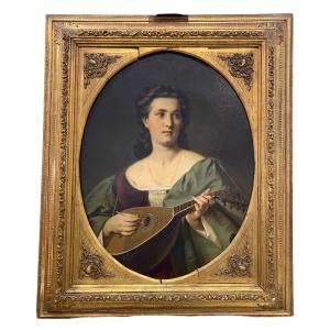Portrait de jeune femme au mandoline — XIXe siècle