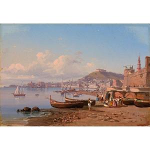 Pair Of Antique Paintings – Views Of Naples, Italy, 19th Century
