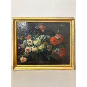 Nature morte florale au panier de fleurs