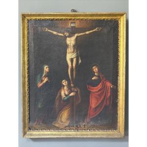 Tableau ancien du XVIIIe siècle – Crucifixion du Christ