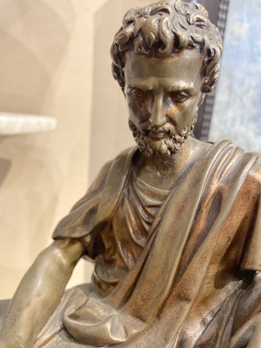 Sculpture By Jean Francois Moreau “philosopher” 19th Century-photo-3
