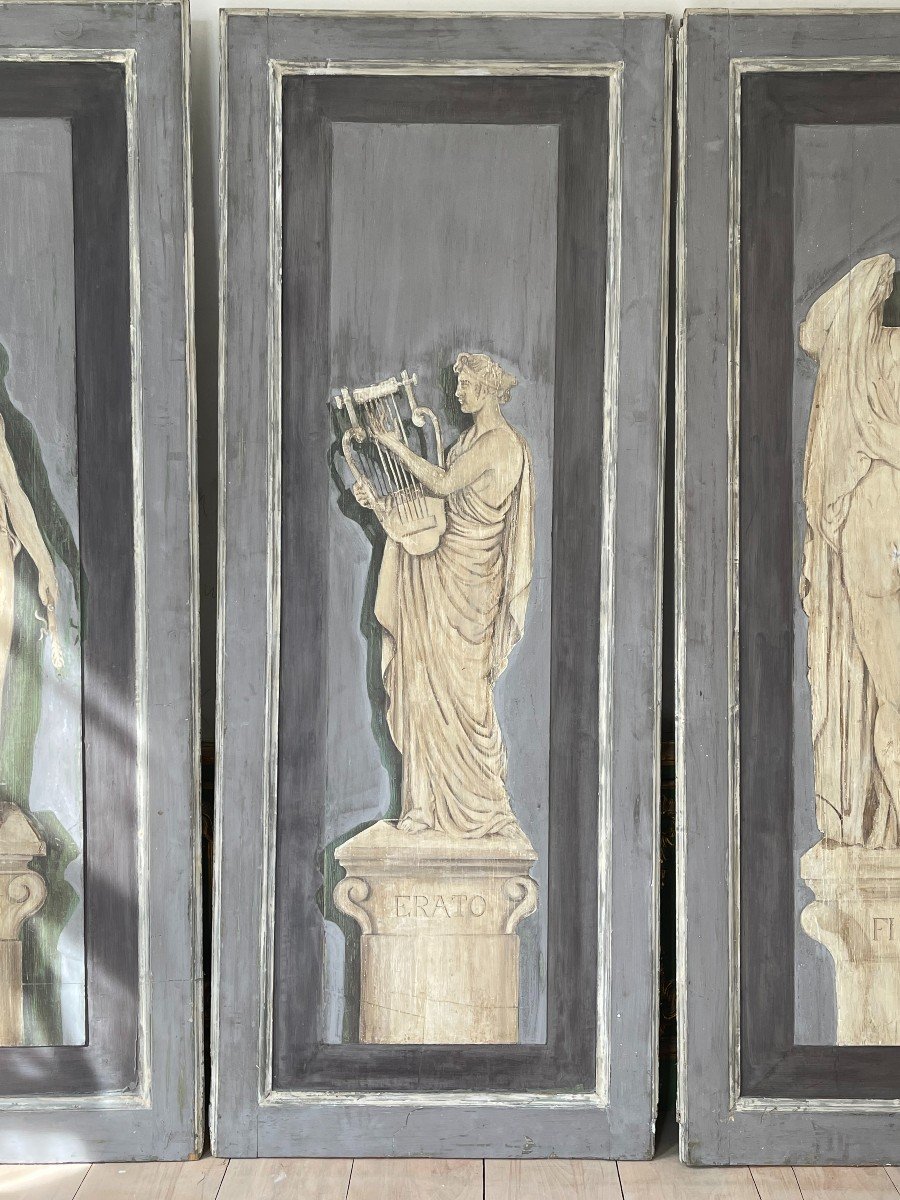 Rare Suite De 6 Panneaux De Boiserie à Tempura - Italie Fin XVIIIème-photo-2