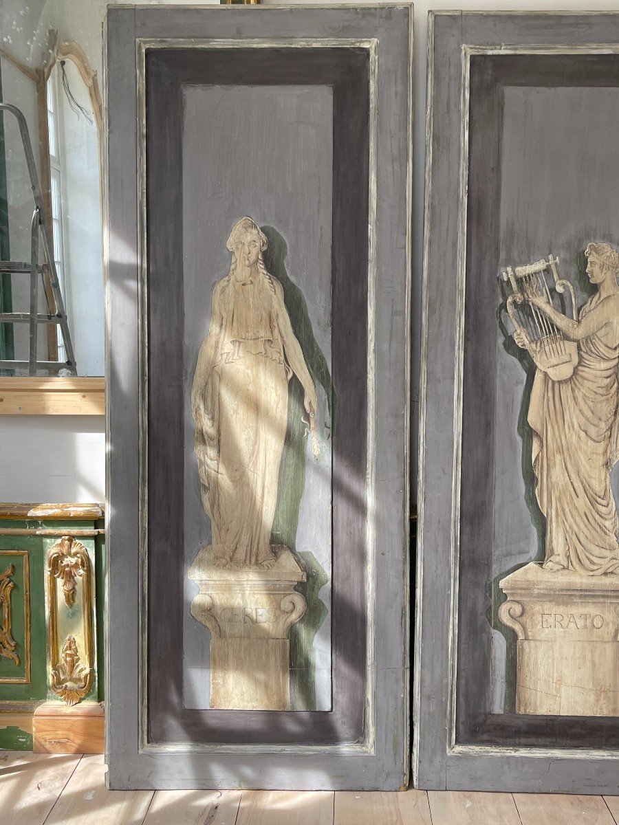 Rare Suite Of 6 Tempura Woodwork Panels - Italy Late 18th Century-photo-1