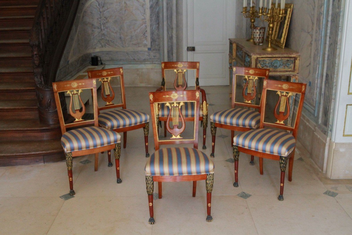 Suite De 5 Chaises Et Un Fauteuil époque Empire Italien - Début XIX