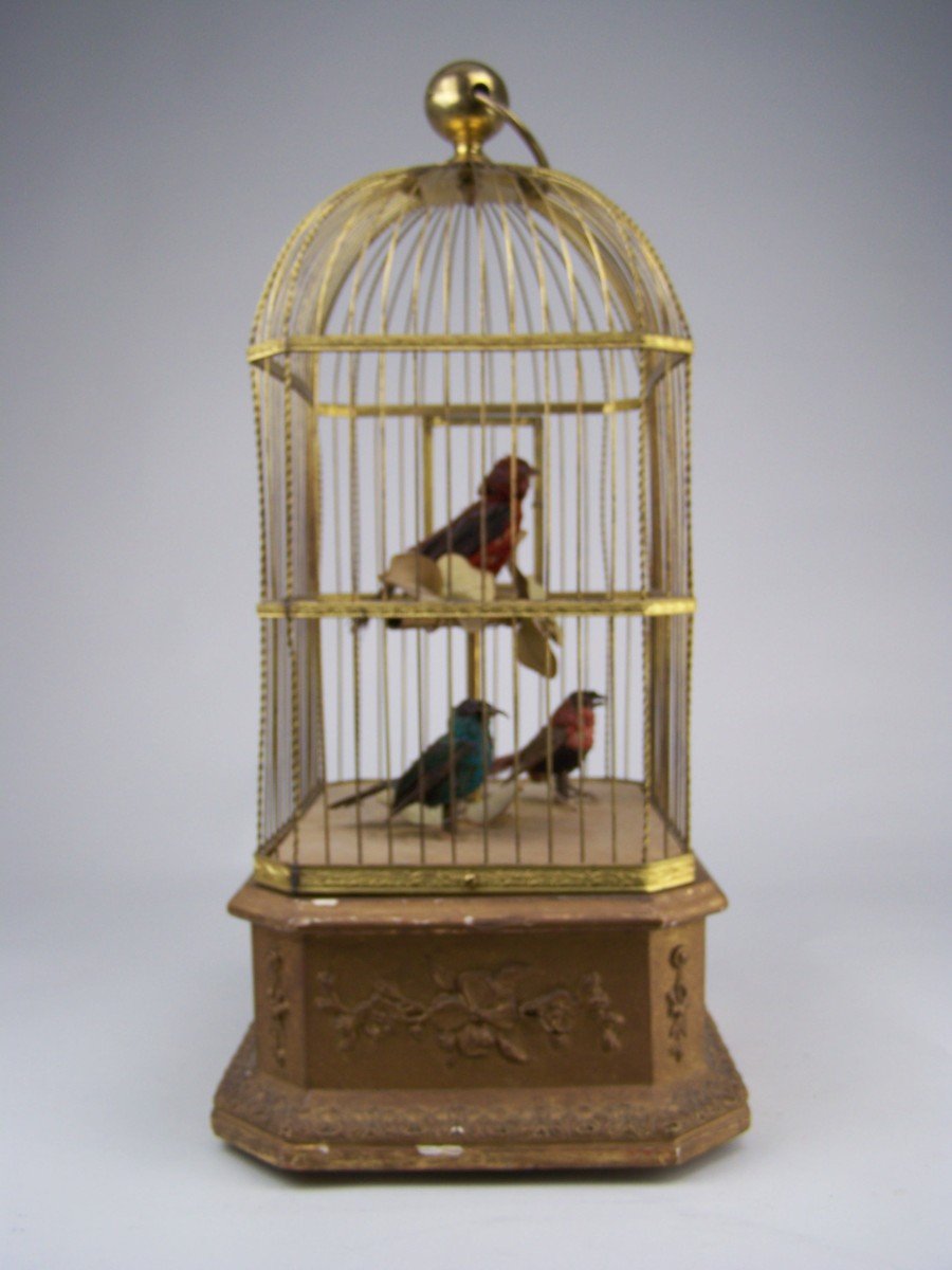Singing Bird Cage With 3 Birds By Bontems (paris)-photo-6