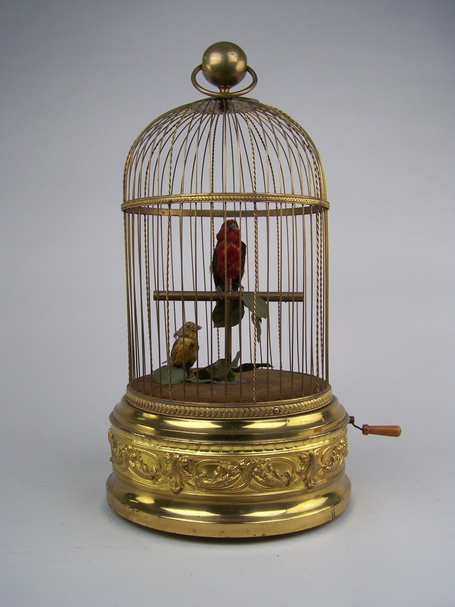 Brass Singing Bird Cage With 2 Birds By Bontems (paris)(original)-photo-4