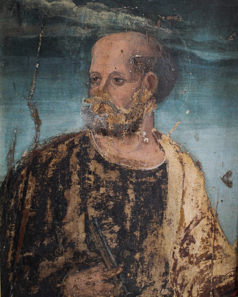 Saint Pierre, huile sur panneau en berceau, cercle d'Andrea Mantegna (1431 - 1506)-photo-2