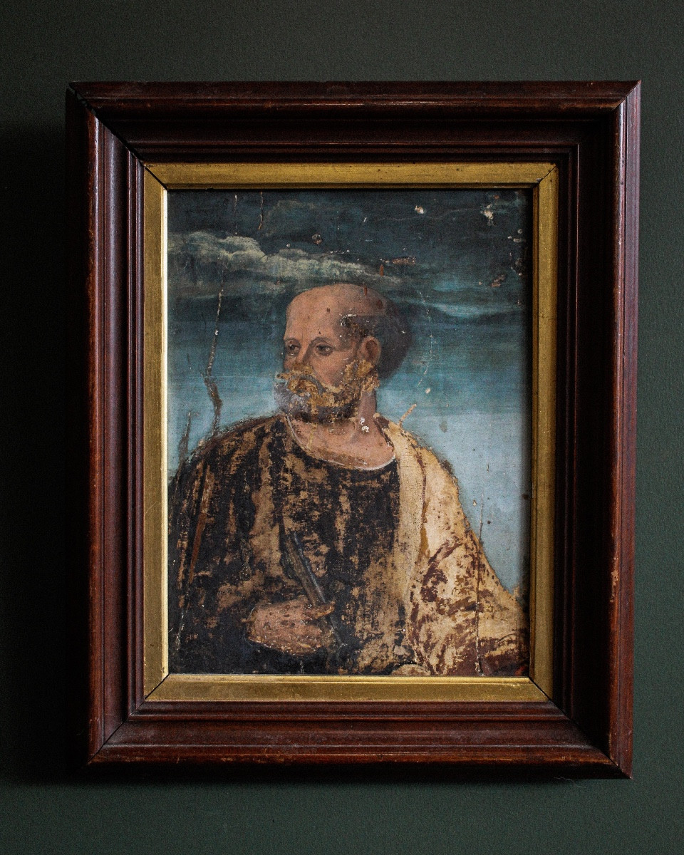 Saint Pierre, huile sur panneau en berceau, cercle d'Andrea Mantegna (1431 - 1506)-photo-3