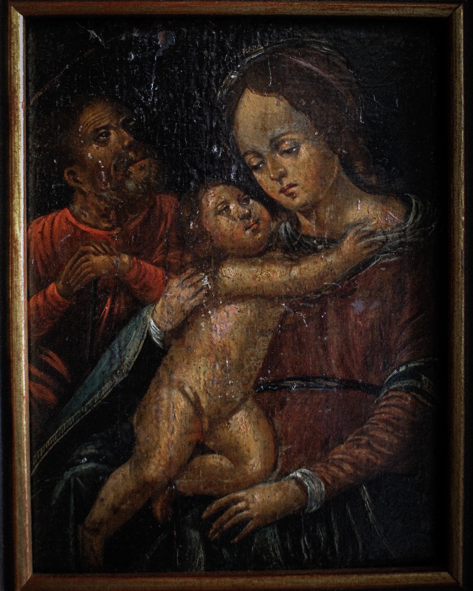 Madonna And Child With Saint John, 17th Century, Oil On Panel-photo-2