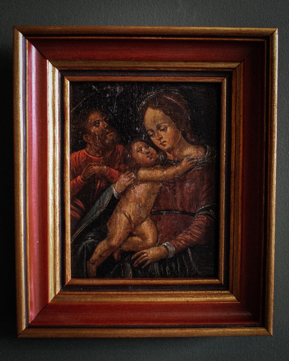 Madonna And Child With Saint John, 17th Century, Oil On Panel-photo-3