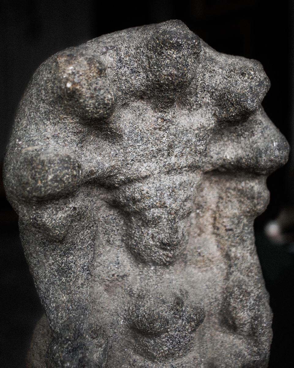 Grande sculpture en grès représentant Nagaraja sur son support-photo-4