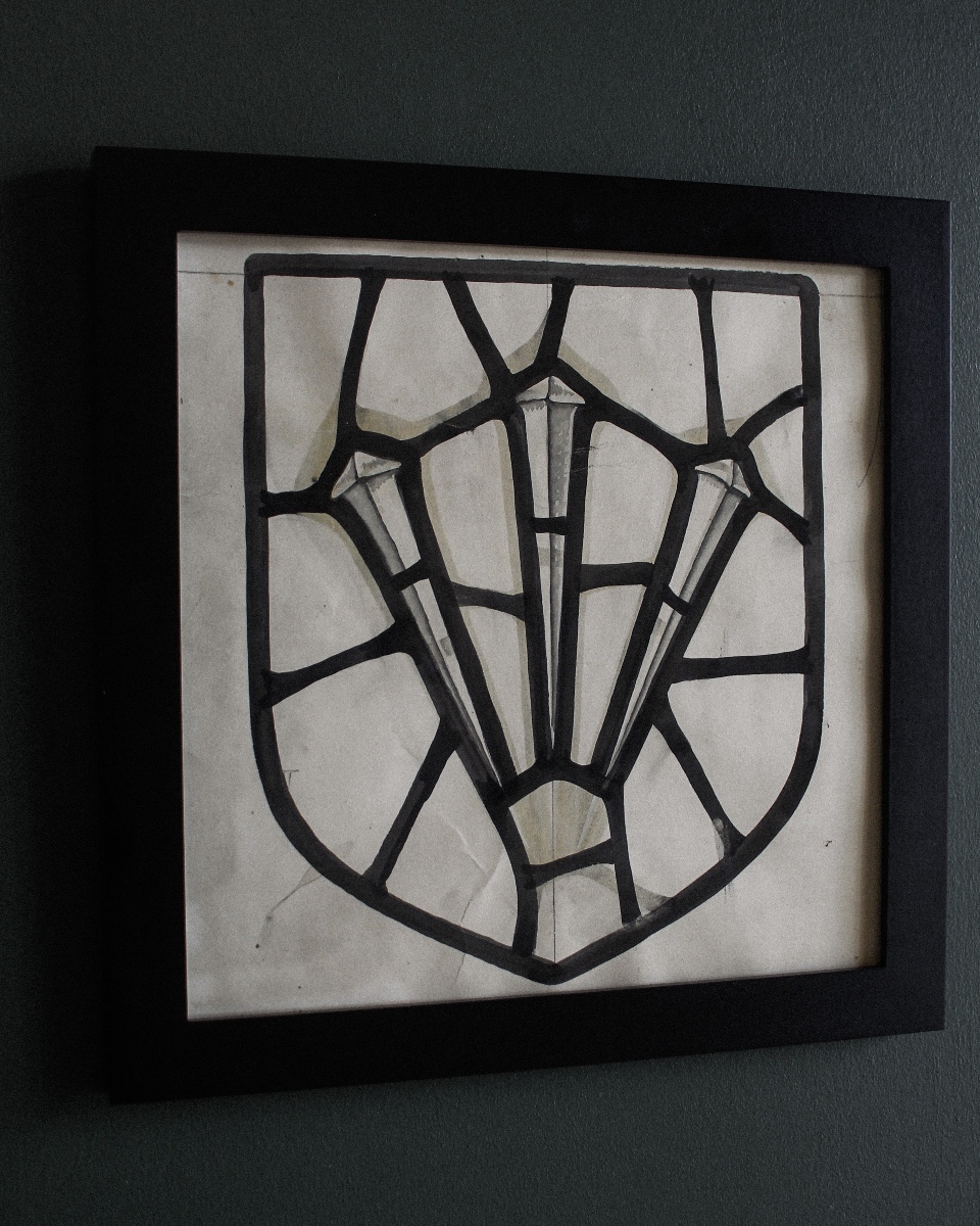 Stained Glass Cartoon From Powell & Sons Depicting The Instruments Of The Passion