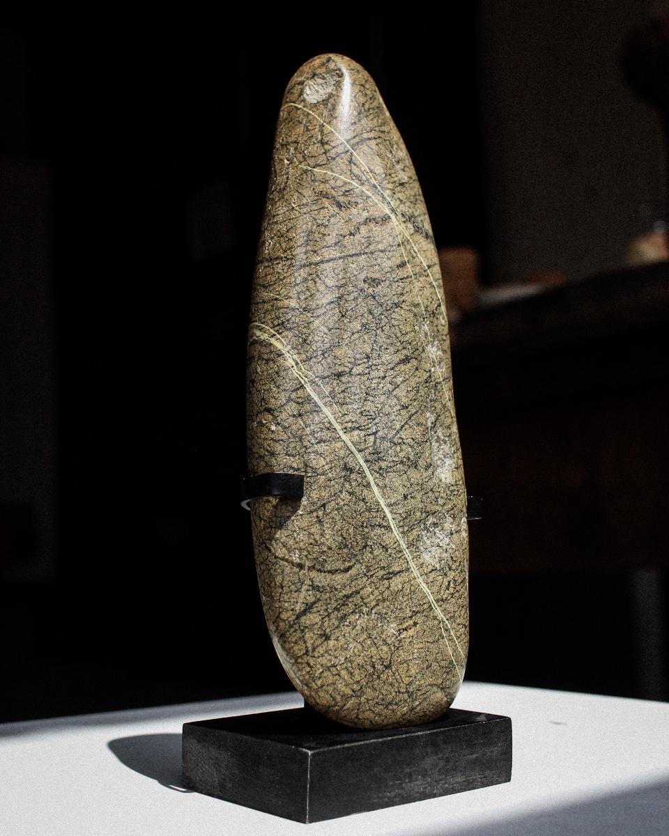 Serpentine Stone Axe Head On A Base-photo-3