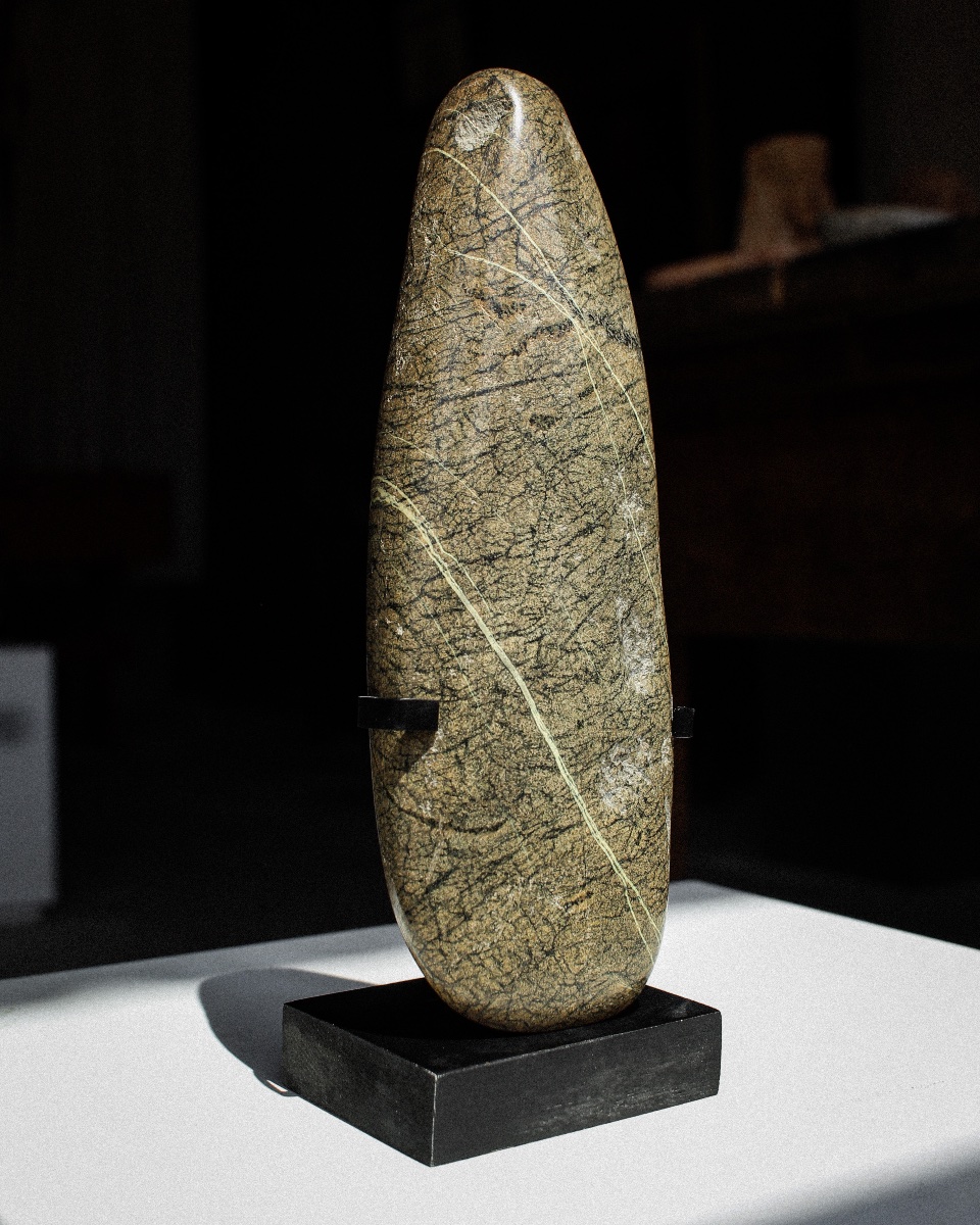 Serpentine Stone Axe Head On A Base