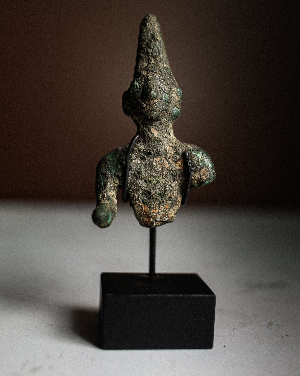 Phoenician Bronze Statuette Bust Depicting Baal On Stand-photo-3